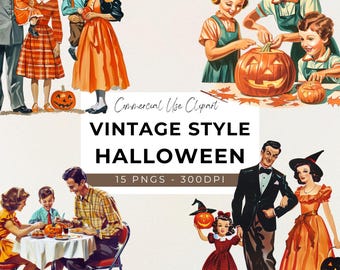 Vintage Style Halloween Clipart - 15 Transparent PNG - Instant Download - Nostalgic Halloween - Traditional Halloween - Halloween Bundle
