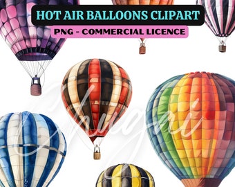 15 PNG - Hot Air Balloon Clip Art - Transparent - Digital Download - Design - Craft - Card Making - POD - Aviation - Skies - Balloons