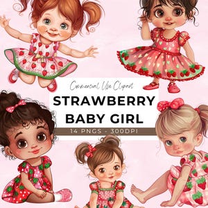 Cute Strawberry Baby Girl Clipart - 14 Transparent PNG - Instant Download - Strawberry Girl - Girl Clipart - Baby Girl Clothes - Chibi PNG