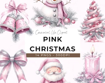 Pink Christmas Clipart: 14 PNG Graphics for Holiday Crafting (Instant Download)
