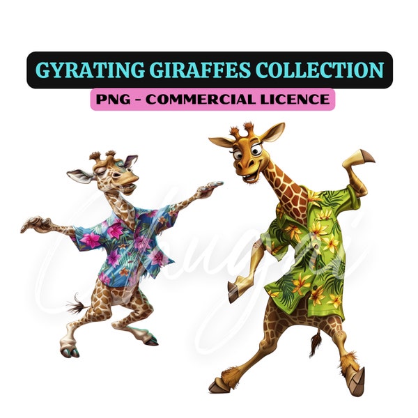 12 PNG - Gyrating Giraffes Clipart - Transparent - Digital Download - Design - Card Making - Funny Animal Clipart, Jungle, Giraffe, Dancing