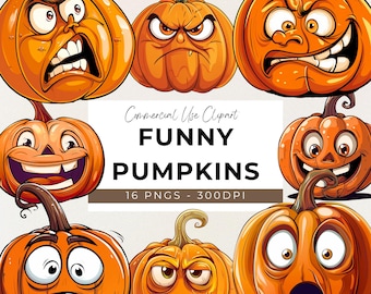 Pumpkin Face Funny Halloween Clipart - 16 Transparent PNG - Instant Download - Halloween - Silly Pumpkin - Pumpkin Face - Cartoon Pumpkin