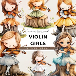 Geige Mädchen Clipart - 12 transparente PNG - Musik - Kinder - Natur - Aquarell - Niedlich - Lehrreich - Scrapbooking - Handwerk