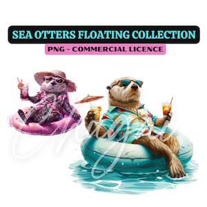 Clipart loutre - loutres de mer flottant clipart - 10 PNG - téléchargement numérique - Design - artisanat numérique - fabrication de cartes - Mug Design - drôle, mignon