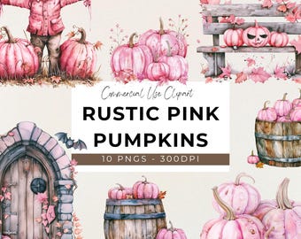 Pink Pumpkin Halloween Clipart - 10 Transparent PNG - Instant Download - Pumpkins - Autumn Leaves - Halloween Display - Halloween Decor