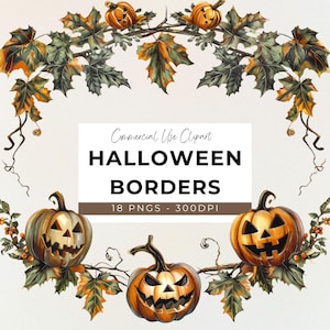 Clipart Halloween-rand - 18 transparante PNG - direct downloaden - Halloween-ontwerp - pompoen - nostalgisch - rustiek - zacht - herfst - ambacht