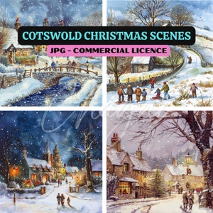 12 JPG - Cotswold Christmas Scene Digital Art - Download istantaneo - Christmas Card Design - Natale carino - Natale britannico - Scena di neve
