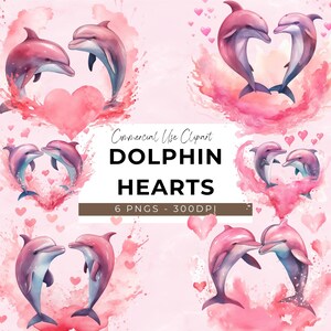 6 PNG - Delphin Herz - Digitaler Download - Design - Digitales Handwerk - Kartenherstellung - Süßes Tier, Romantisch, Liebe, Valentinstag