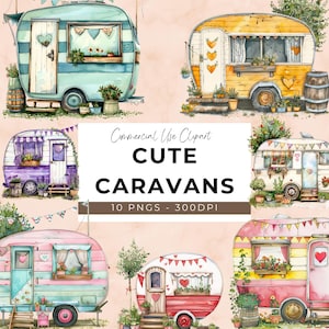 Caravan Clip Art - Transparent PNG - Download digital - Design - Artesanato - Criação de cartões - POD - Camping, Férias, Retro, Vintage