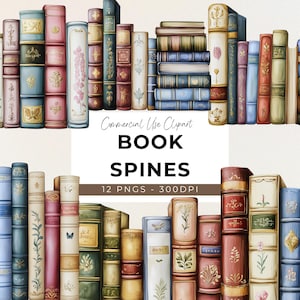 Book Spine Clipart - 10 Transparent PNG - Digital Download - Library Clipart - Bookstagram Clipart - Scrapbooking - Watercolour Books