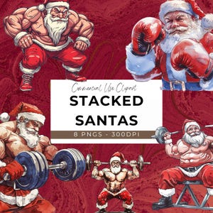Gestapelte Weihnachtsmann - 8 PNG - Sofortiger Download - Weihnachtskarten-Design - Lustiger Weihnachtsmann - Fitness Weihnachten - Clipart Bundle - Bodybuilder - Fitnessstudio