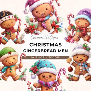 Christmas Gingerbread Men Clipart - 14 Transparent PNG - Instant Download - Christmas Sublimation - Candy Canes - Card Design - Crafting
