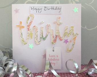 White Cotton Cards 30. Geburtstag Karte – Pink Champagne | Handgefertigt, 16x16 Cm, Mit Strass