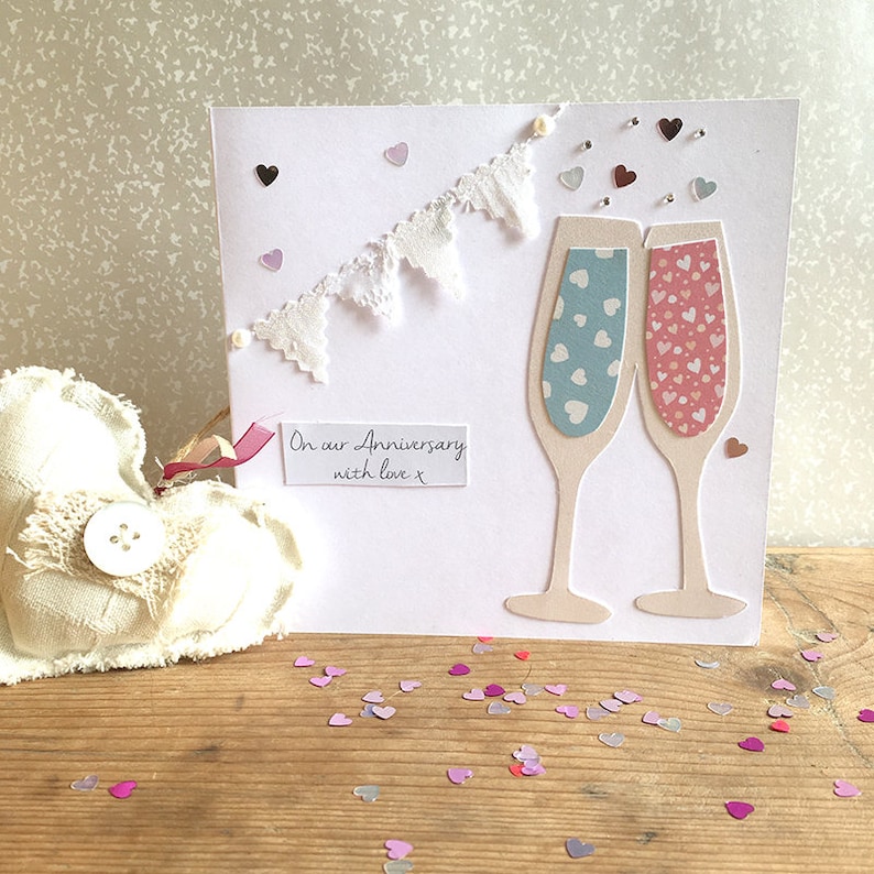 anniversary card handmade anniversary card champagne glasses wedding anniversary