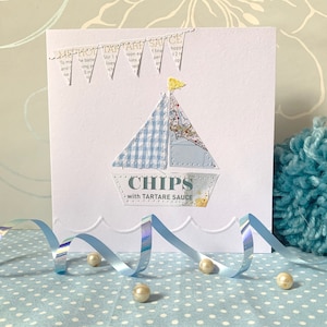 Handgefertigte Fish and Chips-Bootskarte