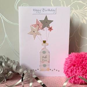 Carte d'anniversaire étoile rose champagne faite main