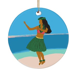 Female hula dancer, hawaiian dance, beach ornament, coastal ornament, anytime ornament