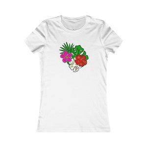 Bella+Canvas 6004 Women&#39;s Tee, tropical Hawaiian Flowers, hibiscus, plumeria, Monstera leaf, fan palm, gift for sister, gift for mom, boho