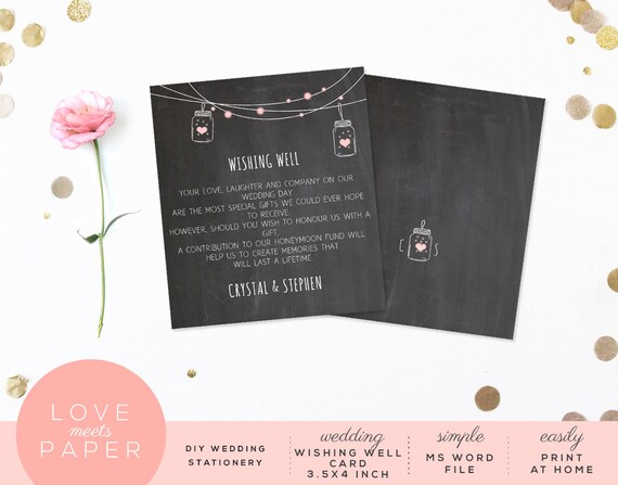 Diy Wishing Well Wedding Card Mason Jar Template Template Etsy