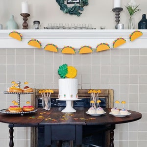 Taco Party Kit with garland, confetti, food flag, & drink stirrers