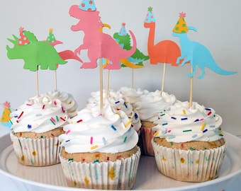 Dinosaur Birthday Cupcake Toppers - Colors can be customized