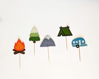 Camping Cupcake Toppers - Colors can be customized