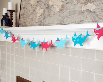 Shark Birthday Garland (Red/Blue or Blue/Gray)