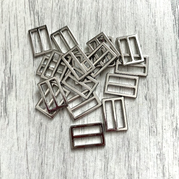 12mm Silver Rectangle Bra Sliders | Bra Strap Adjusters | Headband Adjuster