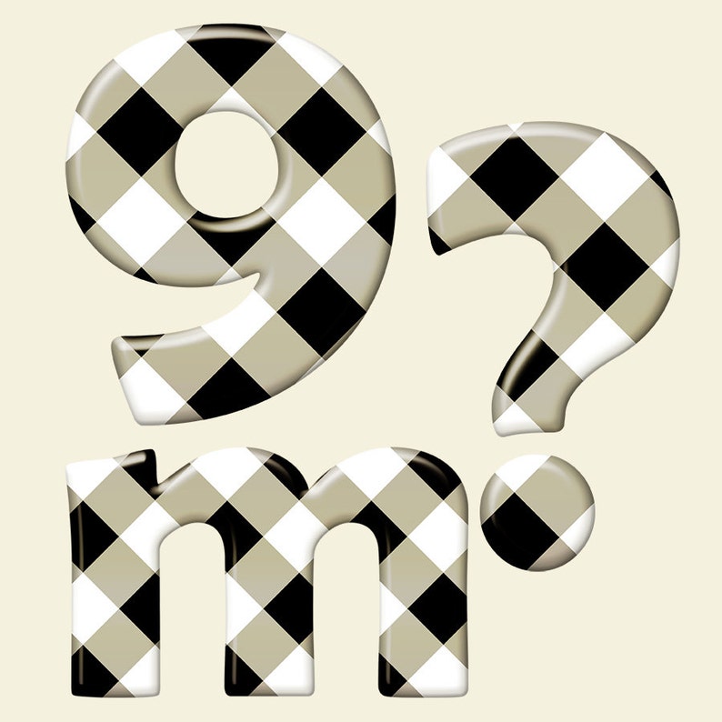 black and white plaid digital alphabet clipart printable font etsy