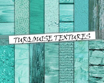 Turquoise wood, stone and crumpled digital paper: paper, stone and distressed wood textures in turquoise color ; for commercial use