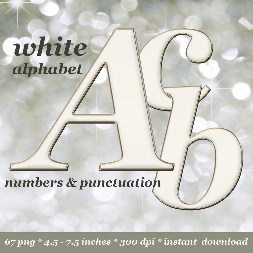 White Digital Alphabet Clipart Printable Font With Capital | Etsy