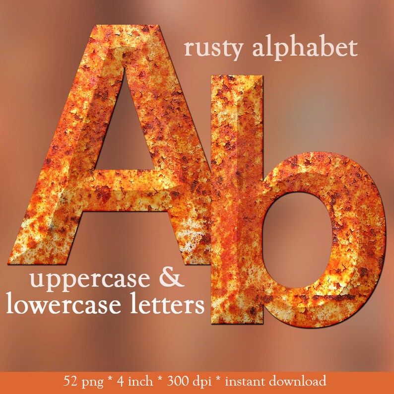 Rusty Metal Alphabet Clipart Rusted Digital Font Printable - Etsy