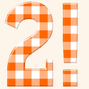 Orange plaid digital alphabet clipart, gingham font with large and small letters, numbers and punctuation marks for commercial use image 2