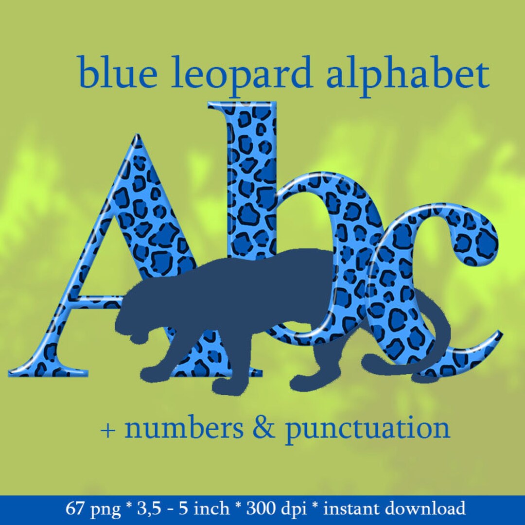 Blue Leopard Digital Alphabet Clipart, Animal Print Font, Capital and ...