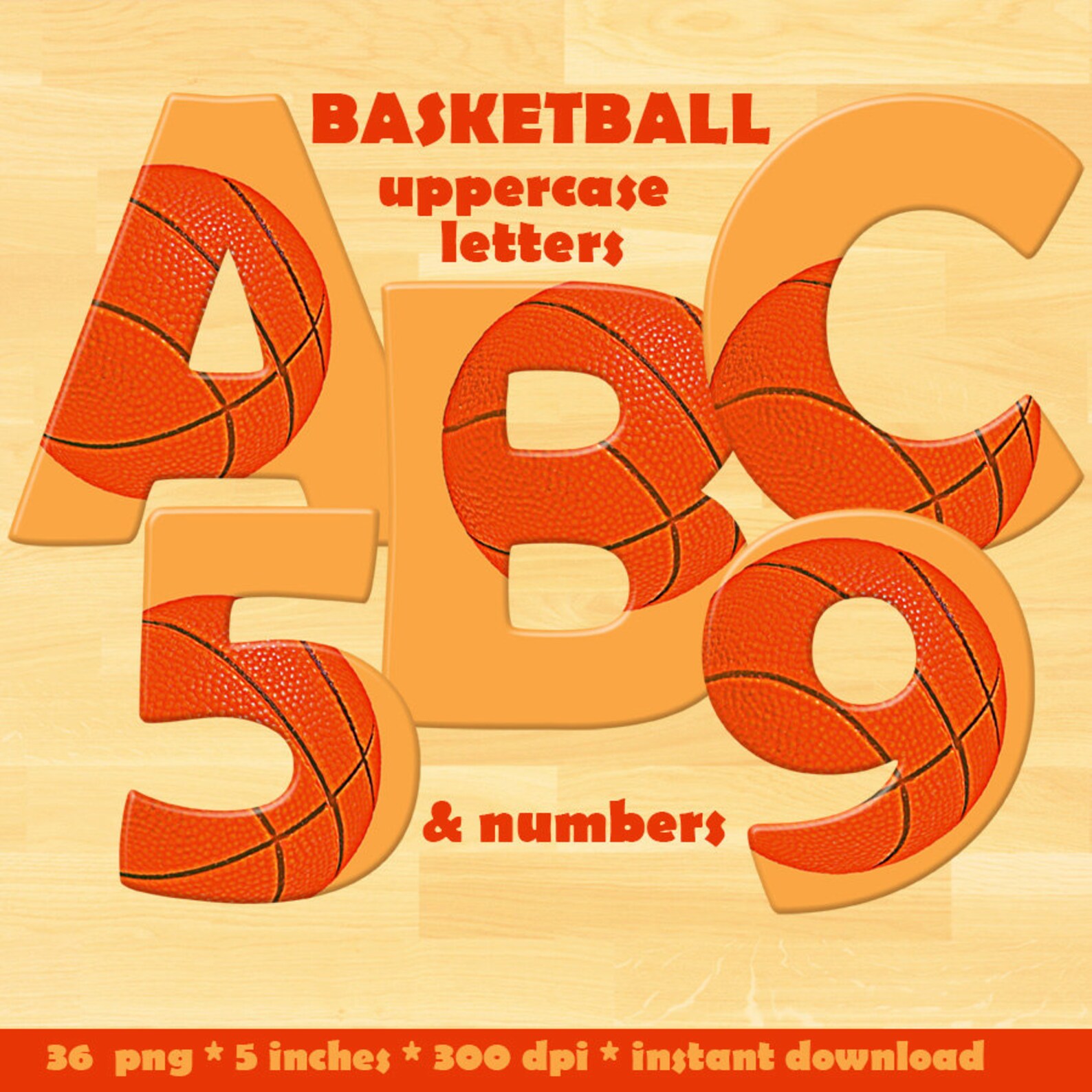 Basketball Digital Alphabet Clipart Printable Sports Font Etsy