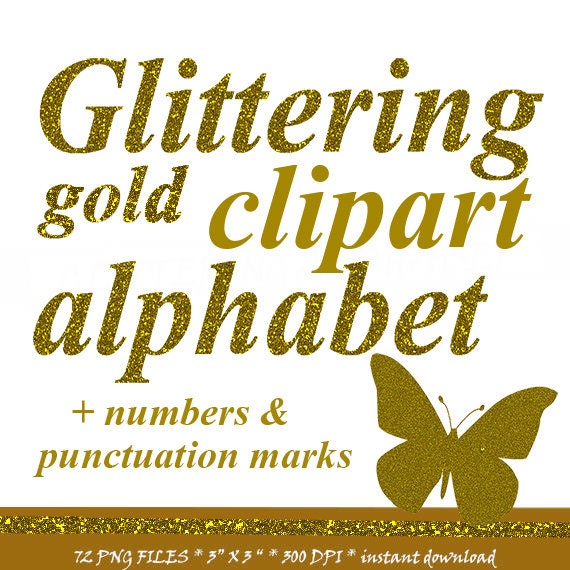 Gold Glitter Digital Alphabet Clipart Printable Golden | Etsy