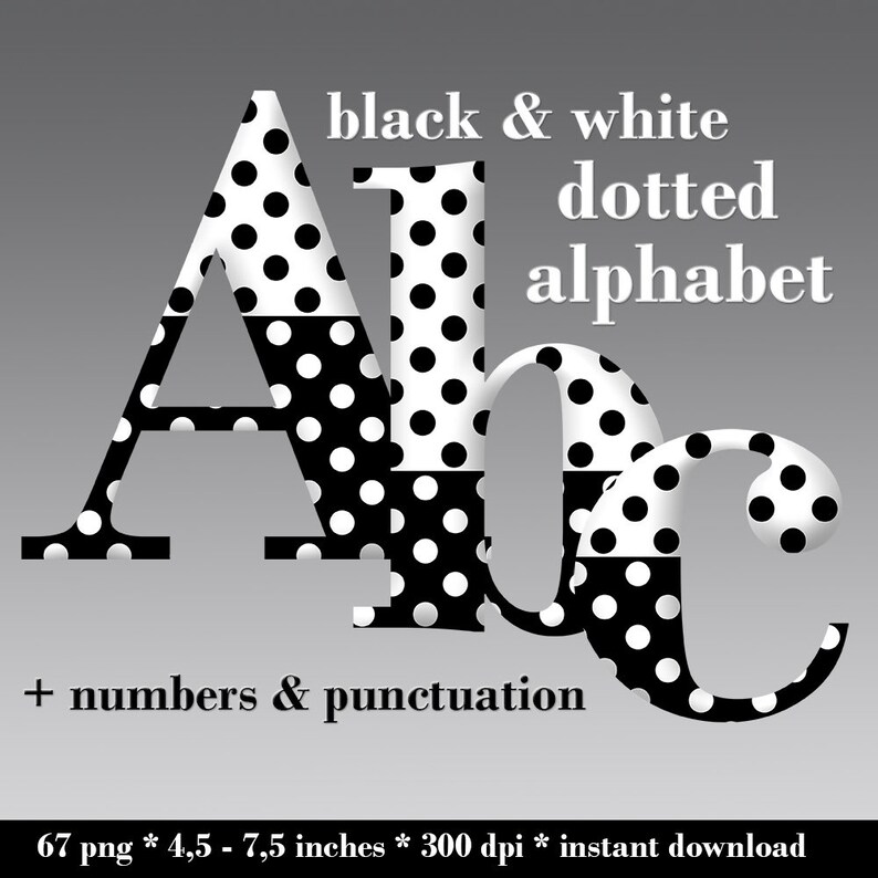 Black and white dotted digital alphabet, dots pattern letters, large and small letters, numbers and punctuation marks for commercial use image 1