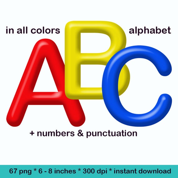 colorful digital alphabet clipart printable letters numbers etsy