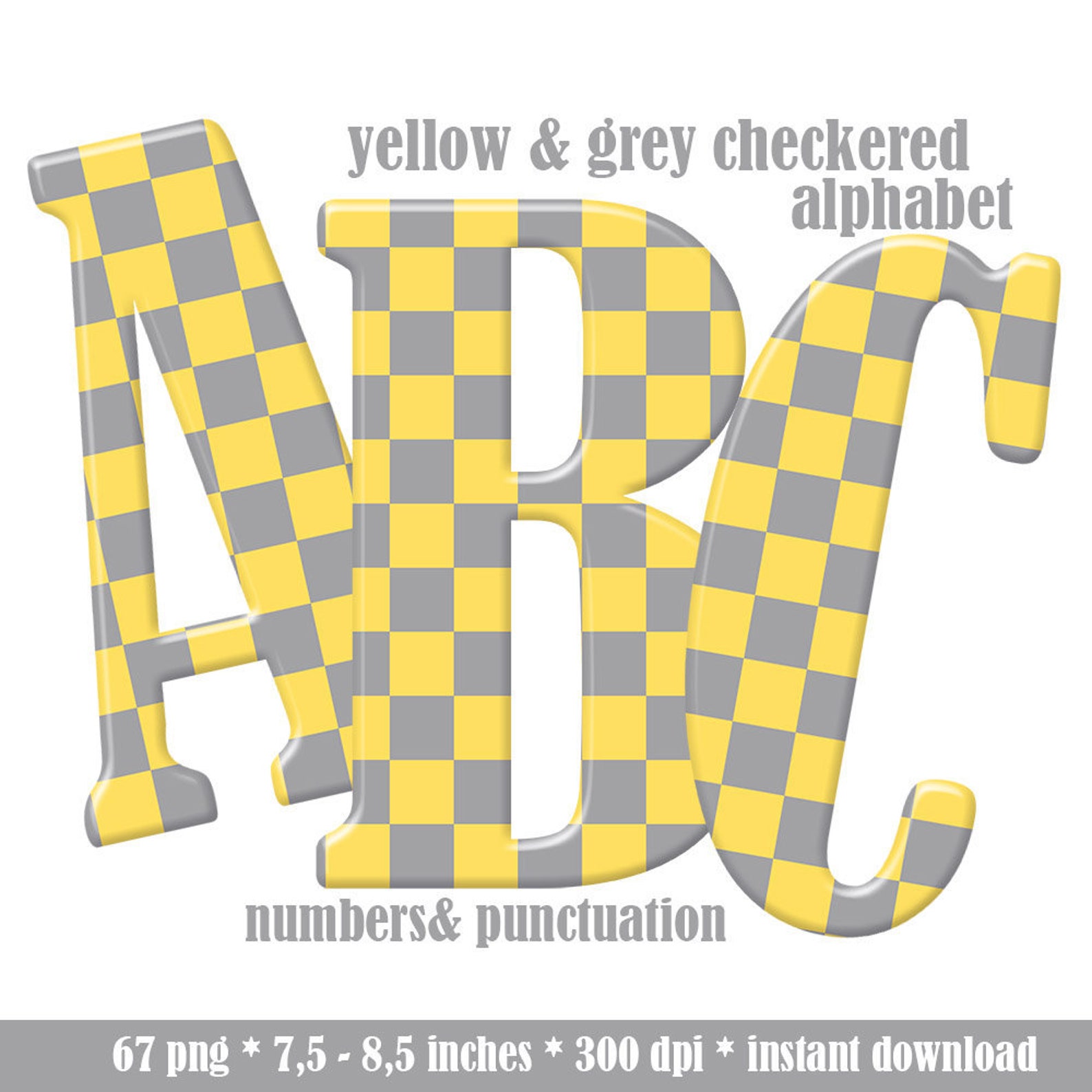 Grey Yellow Checkered Digital Alphabet Clipart Checkers Font Etsy Canada