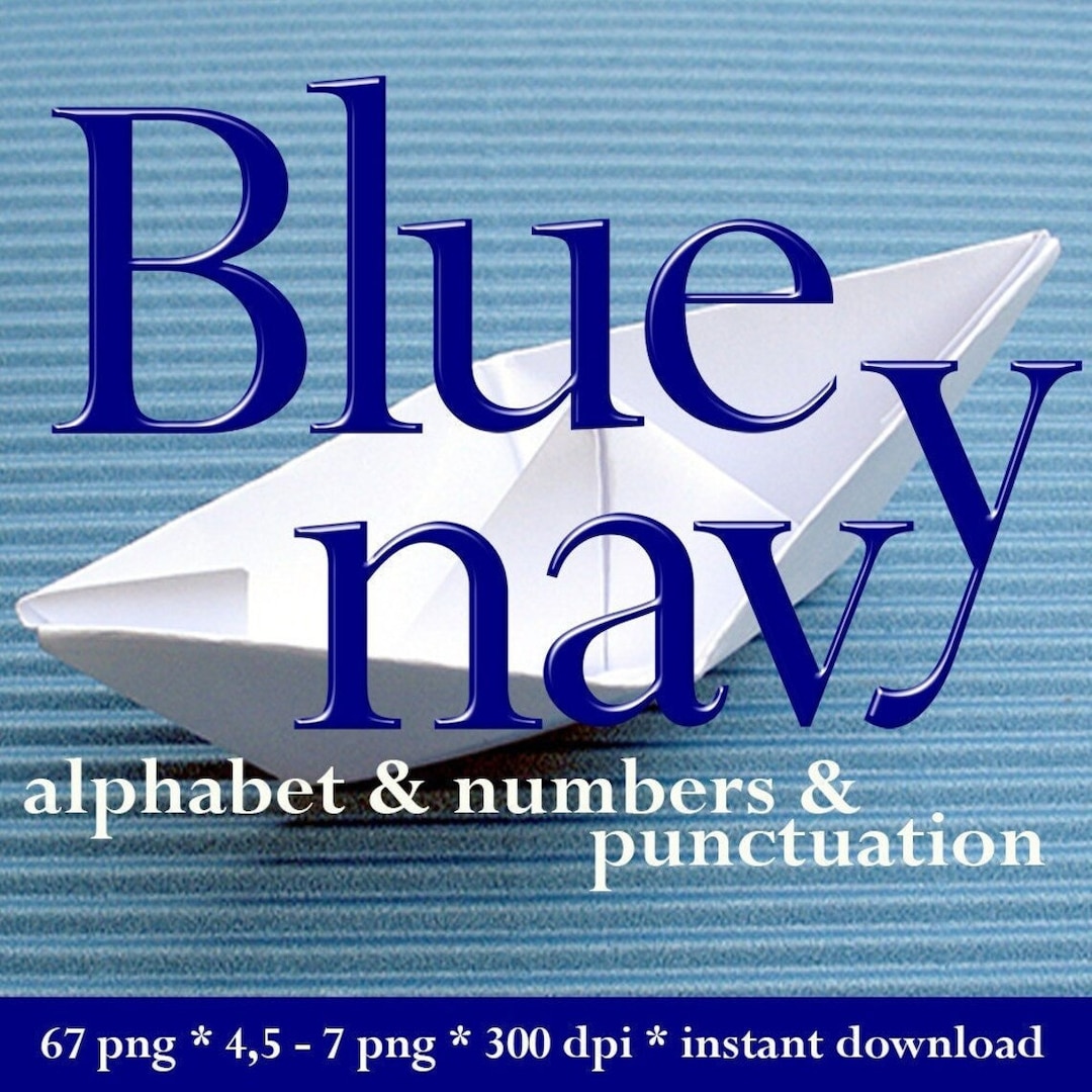 Blue Digital Alphabet Clipart, Navy Blue Printable Font With Large and ...