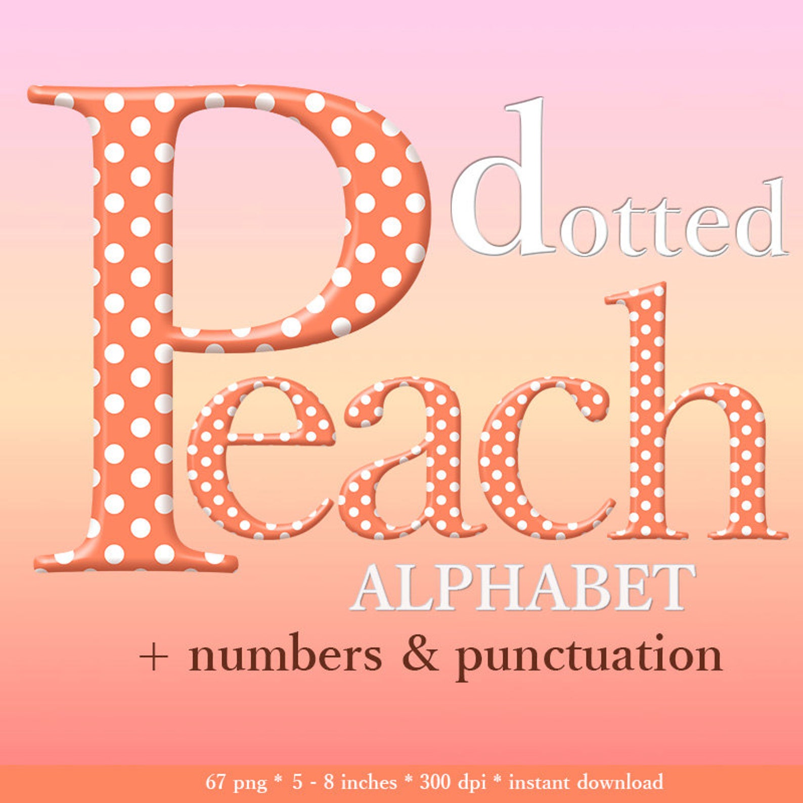 Peach Digital Alphabet Clipart With Polka Dots Pattern Large | Etsy Ireland