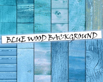 Blue wood background digital paper, printable wooden texture, distressed wood grain, blue  digital background; for commercial use