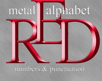 Red metal digital alphabet clipart, printable red iron font, small and large  letters, numbers and punctuation marks; for commercial use