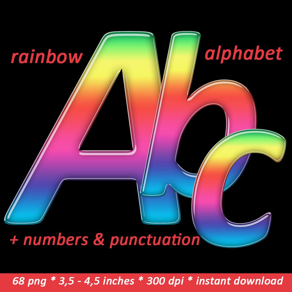 rainbow alphabet clipart colorful printable digital font with etsy