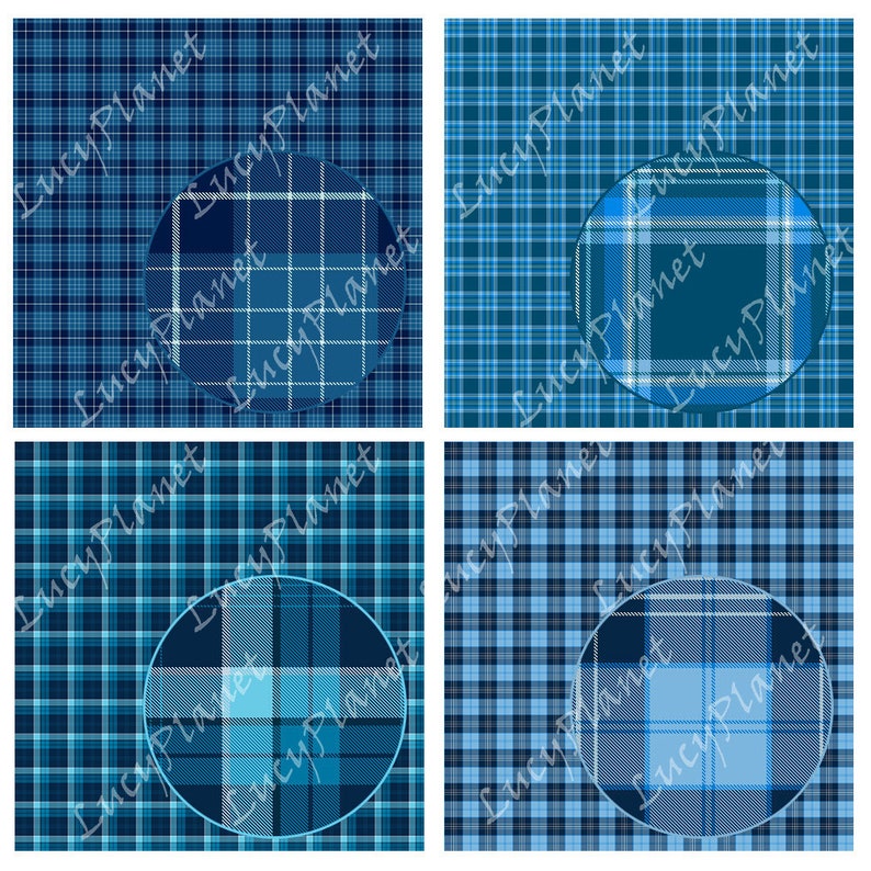 Blue tartan pattern digital paper, 14 seamless scottish plaid patterns, blue plaid backgrounds for commercial use image 2