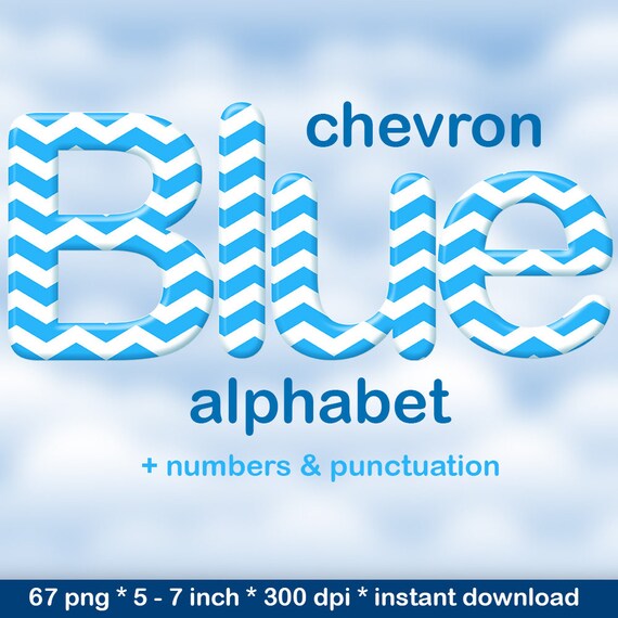blue chevron digital alphabet clipart printable chevron font large and small letters numbers and punctuation marks for commercial use printable chevron letters