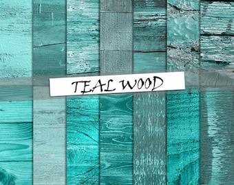 Teal wood digital paper: with wood texture and distressed wood grain in teal colour, digital wood background; for commercial use