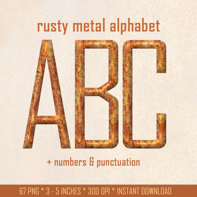 Rusty Metal Alphabet Clipart Rusted Digital Font Printable - Etsy
