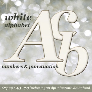 White digital alphabet clipart, printable font with capital and small letters, numbers and punctuation marks for commercial use image 1