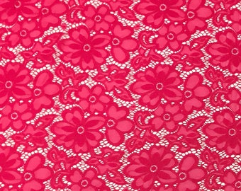 63 Wide Four Way Stretch Hot Pink Fuchsia Floral Lace Fabric